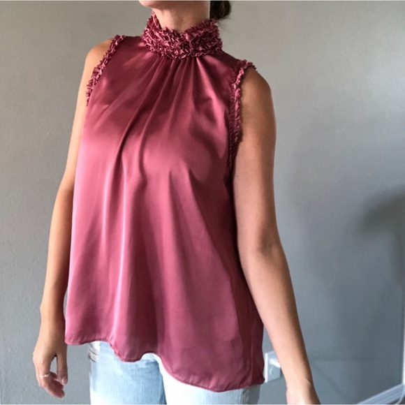 Zara Pink Ruffle Neck Sleeveless Blouse NWOT Size XS - Picture 1 of 6